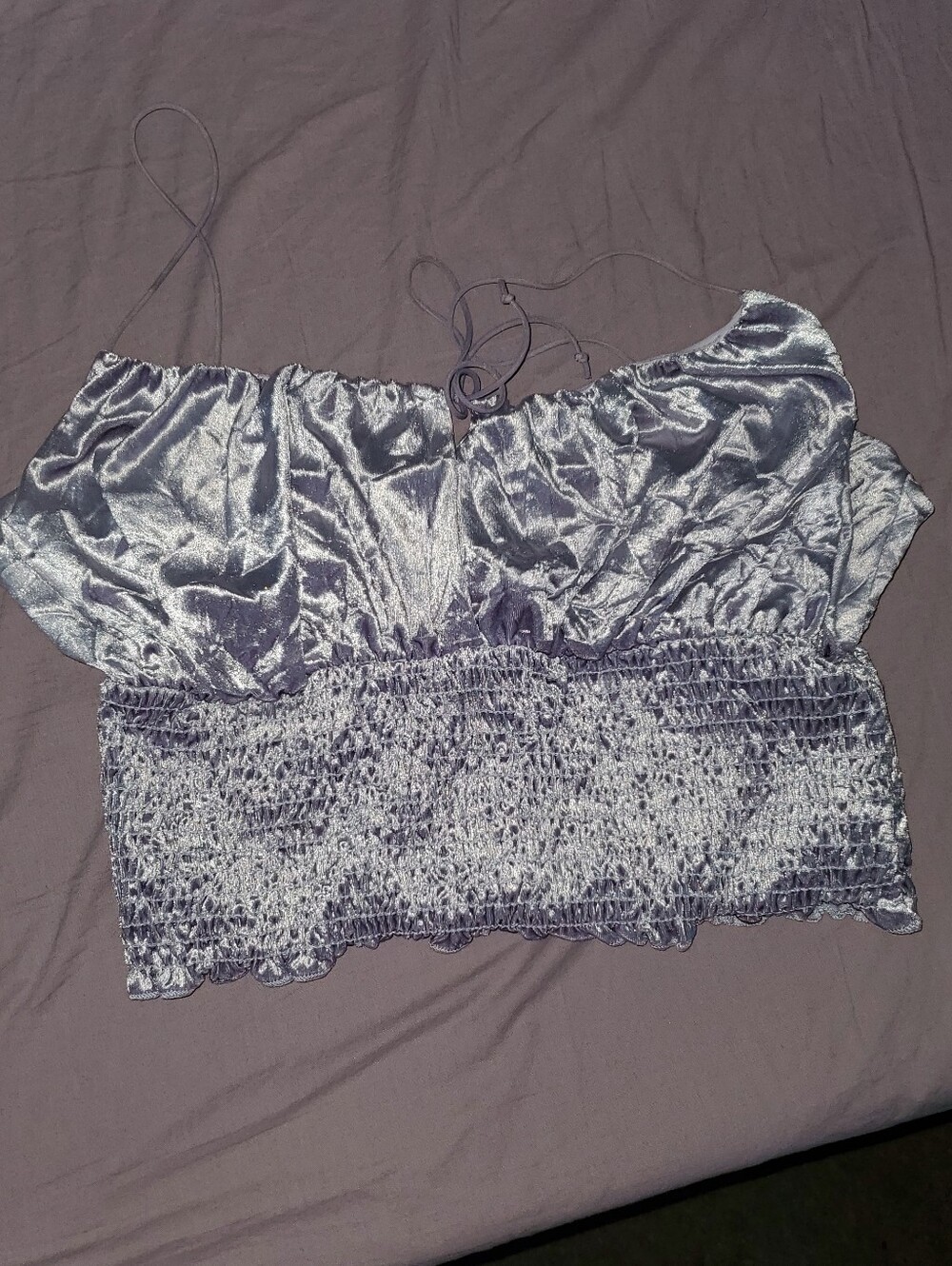 Blue Blush Lavender crushed velvet Smocked Crop Cami